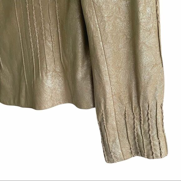 ELIE TAHARI Brigid Metallic Lambskin Leather Jacket Lightweight S - Picture 8 of 12